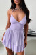Sexy Solid Color Lace Up Backless Pleated Cake Skirt Dresses