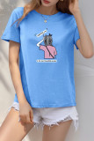 Daily Cartoon Print Letters O Neck T-Shirts