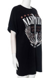 Casual Graffiti Print Letters O Neck Printed Short Sleeve Dress