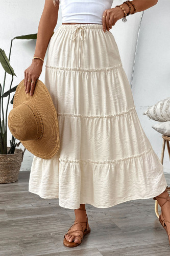 Elegant Solid Color Draw String Ruffle Loose High Waist Type A Solid Color Bottoms