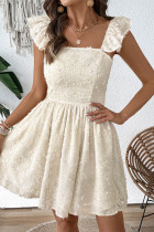 Sexy Solid Color Jacquard Patchwork Backless Square Neck A Line Dresses