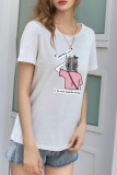 Daily Cartoon Print Letters O Neck T-Shirts