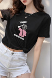 Daily Cartoon Print Letters O Neck T-Shirts