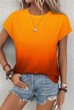 Casual Gradient Print Contrast O Neck T-Shirts