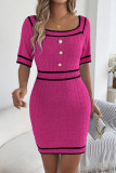 Elegant Solid Color Buttons Square Neck Wrapped Skirt Dresses