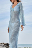 Sexy Vacation Solid Color Hollow Out Swimwears Cover Up