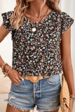 Daily Floral Print Flounce O Neck Tops