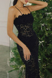 Sexy Solid Color Lace Hollow Out Square Neck Lace Dress Dresses