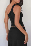 Sexy Solid Color Lace Sloping Shoulder Tops