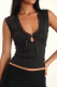 Sexy Solid Color Lace Lace Up V Neck Tops