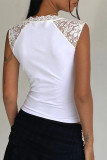 Sexy Solid Color Lace Lace Up V Neck Tops