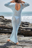 Sexy Vacation Solid Color Hollow Out Swimwears Cover Up
