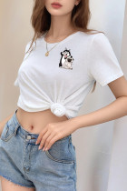 Casual Cartoon Print O Neck T-Shirts