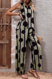 Casual Polka Dot Print Contrast O Neck Sleeveless Two Pieces