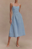 Sexy Solid Color Distressed Patchwork Sleeveless Denim Dresses