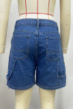 Casual Solid Color Distressed Pocket High Waist Loose Denim Shorts