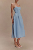Sexy Solid Color Distressed Patchwork Sleeveless Denim Dresses