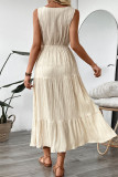 Casual Solid Color Lace Up Patchwork Ruched V Neck Sleeveless Dresses