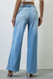 Casual Gradient Distressed Pocket High Waist Straight Denim Jeans