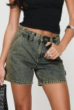 Casual Solid Color Distressed Pocket High Waist Loose Denim Shorts