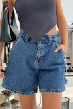 Casual Solid Color Distressed Pocket High Waist Loose Denim Shorts