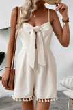Casual Solid Color Knotted V Neck Loose Rompers