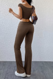 Casual Solid Color Off Shoulder Short Sleeve Two Pieces