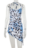 Sexy Leopard Print Lace Up Irregular Halter Irregular Dresses