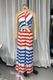 Casual Striped Print Backless Contrast Halter Sleeveless Two Pieces