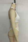 Sexy Solid Color Lace Lace Up Halter Skinny Bodysuits