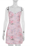 Sexy Floral Print Patchwork V Neck Wrapped Skirt Dresses