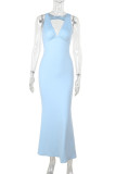 Sexy Solid Color Backless V Neck Long Dresses