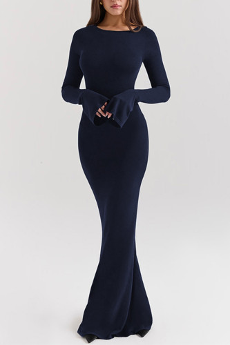 Elegant Solid Color Backless Adjustable O Neck Long Dresses