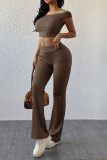 Casual Solid Color Off Shoulder Short Sleeve Two Pieces