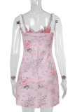 Sexy Floral Print Patchwork V Neck Wrapped Skirt Dresses