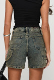 Casual Solid Color Distressed Pocket High Waist Loose Denim Shorts