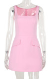Sexy Solid Color Patchwork Square Neck Sling Dresses