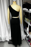 Vacation Solid Color Irregular Sloping Shoulder Irregular Dresses