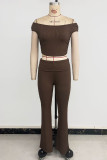 Casual Solid Color Off Shoulder Short Sleeve Two Pieces