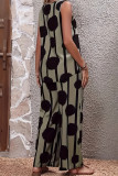 Casual Polka Dot Print Contrast O Neck Sleeveless Two Pieces