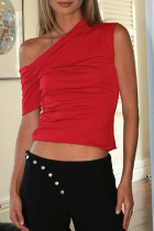Sexy Solid Color Irregular Sloping Shoulder T-Shirts