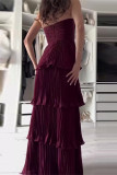 Sexy Solid Color Pleated Flounce Strapless Cake Skirt Dresses