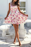 Sexy Floral Print Lace Up Backless Square Neck Sling Dresses