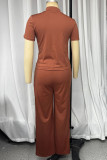 Casual Solid Color Draw String Turtleneck Short Sleeve Two Pieces
