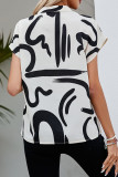 Daily Geometric Print Patchwork Contrast V Neck Tops