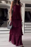 Sexy Solid Color Pleated Flounce Strapless Cake Skirt Dresses
