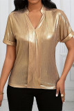 Casual Bronzing Pattern V Neck Tops