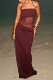 Sexy Solid Color Lace Lace Up Square Neck One Step Skirt Dresses