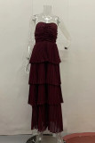 Sexy Solid Color Pleated Flounce Strapless Cake Skirt Dresses