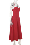 Sexy Solid Color Backless Strap Design V Neck Sling Dresses